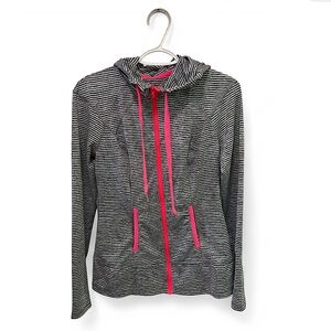 Lukka Gray and Pink Zippered Hoodie Sweatshirt